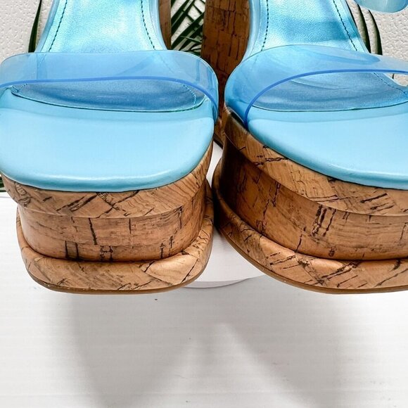 Nine West Rapps 2-Strap Platform Wedge Sandal Size 7.5M Turquoise Blue - Picture 4 of 12